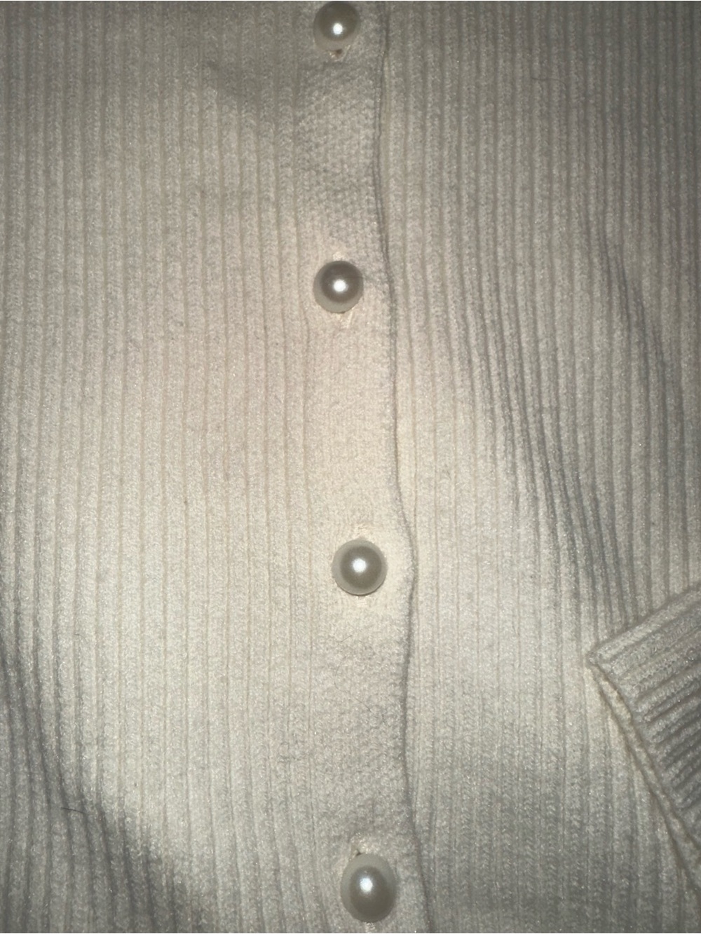 Cream Ribbed Pearl-Button Cardigan - Picture 3 of 3